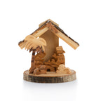 Small Olive Wood Nativity Scene on Round Base | Hand Carved Holy Land Manger | Christian Gift
