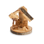 Small Olive Wood Nativity Scene on Round Base | Hand Carved Holy Land Manger | Christian Gift