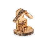 Small Olive Wood Nativity Scene on Round Base | Hand Carved Holy Land Manger | Christian Gift