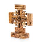 Olive Wood Jerusalem Cross "God Bless Our Home" | Hand Carved Christian Wall & Table Decor | Holy Land Gift