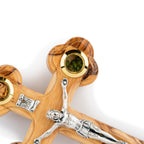 Olive Wood Crucifix with Relics & Metal Corpus | Hand Carved Holy Land Cross | Christian Faith Jewelry & Decor