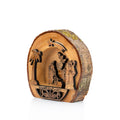 Olive Wood Bethlehem Nativity Scene on Wood Slice | Hand Carved Holy Land Manger | Christian Gift