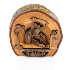 Olive Wood Bethlehem Nativity Scene on Wood Slice | Hand Carved Holy Land Manger | Christian Gift