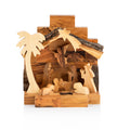 Olive Wood Stepped Nativity Scene with Angel & Palm Tree | Hand Carved Bethlehem Manger | Holy Land Christian Gift