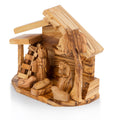 Olive Wood Nativity Stable with Palm Tree & Ladder | Hand Carved Holy Family | Holy Land Christian Gift
