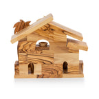 Olive Wood Nativity Stable with Palm Tree & Ladder | Hand Carved Holy Family | Holy Land Christian Gift