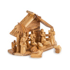 Olive Wood Round Nativity Scene with Stable & Palm Tree | Hand Carved Holy Family | Holy Land Christian Gift