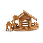 Olive Wood Round Nativity Scene with Camel & Stable | Hand Carved Holy Family | Holy Land Christian Gift