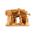 Olive Wood Nativity Scene with Detailed Stable & Palm Tree | Hand Carved Holy Family | Holy Land Christian Gift