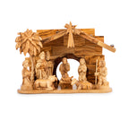 Olive Wood Nativity Scene with Detailed Stable & Palm Tree | Hand Carved Holy Family | Holy Land Christian Gift