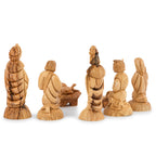 Olive Wood Nativity Scene with Detailed Stable & Palm Tree | Hand Carved Holy Family | Holy Land Christian Gift