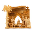 Olive Wood Nativity Scene with Arch Stable & Magi | Hand Carved Holy Family & Wise Men | Holy Land Christian Gift