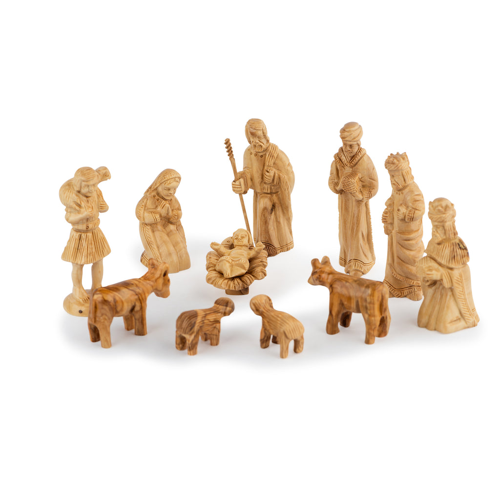 Olive Wood Nativity Scene with Arch Stable & Magi | Hand Carved Holy Family & Wise Men | Holy Land Christian Gift