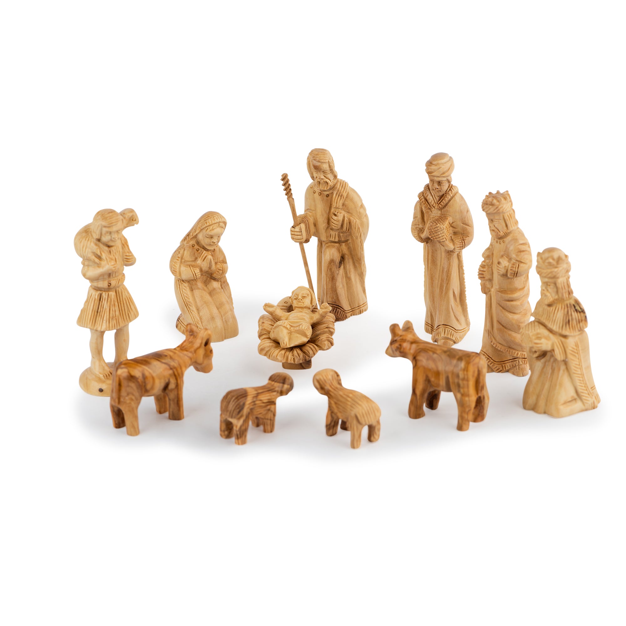 Olive Wood Nativity Scene with Arch Stable & Magi | Hand Carved Holy Family & Wise Men | Holy Land Christian Gift