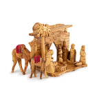 Olive Wood Nativity Scene with Arched Stable & Camels | Hand Carved Holy Family & Magi | Holy Land Christian Gift