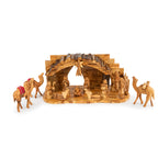 Title: Olive Wood Arched Nativity Scene with Camels | Hand Carved Holy Family & Magi | Holy Land Christian Gift