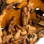 Rustic Olive Wood Nativity Scene in Natural Hollow | Hand Carved Holy Family | Holy Land Christian Gift