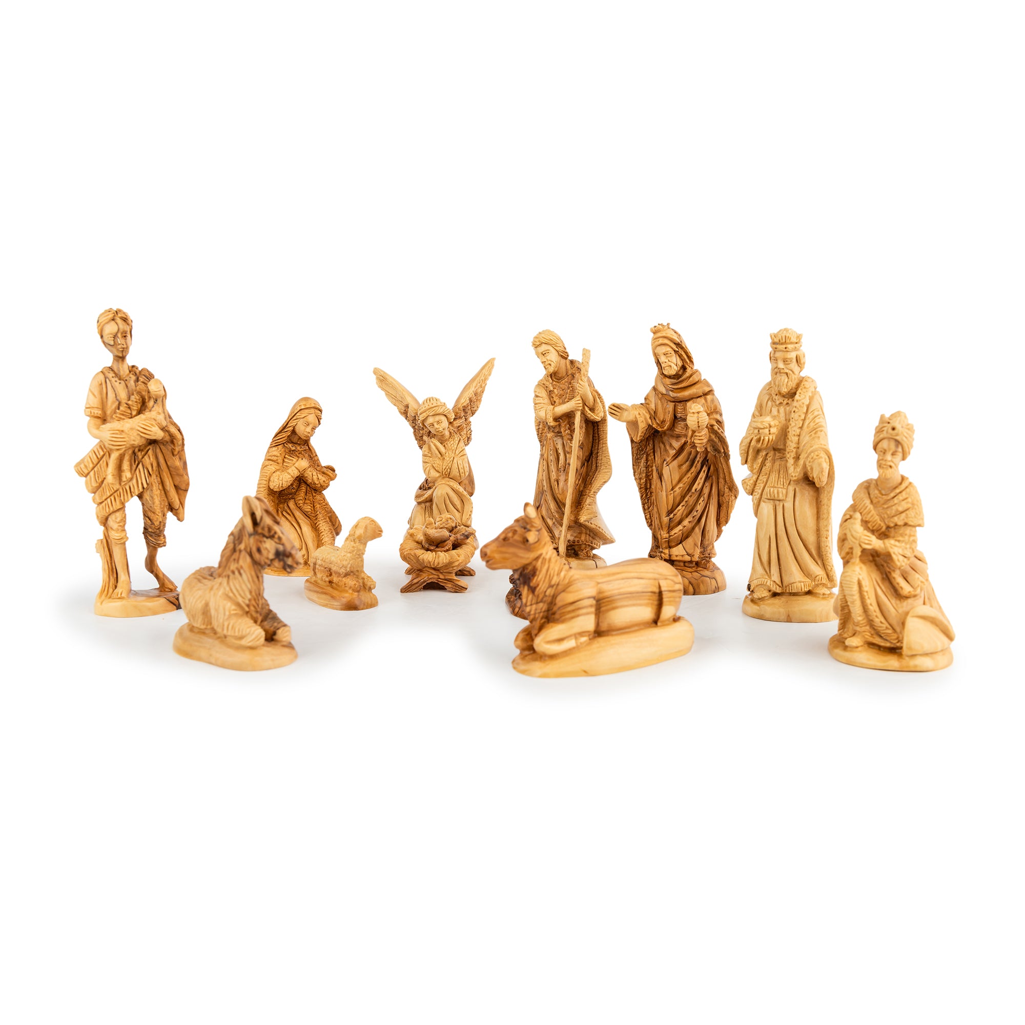 Rustic Olive Wood Cave Nativity Scene with Magi | Hand Carved Holy Family & Shepherds | Holy Land Christian Gift