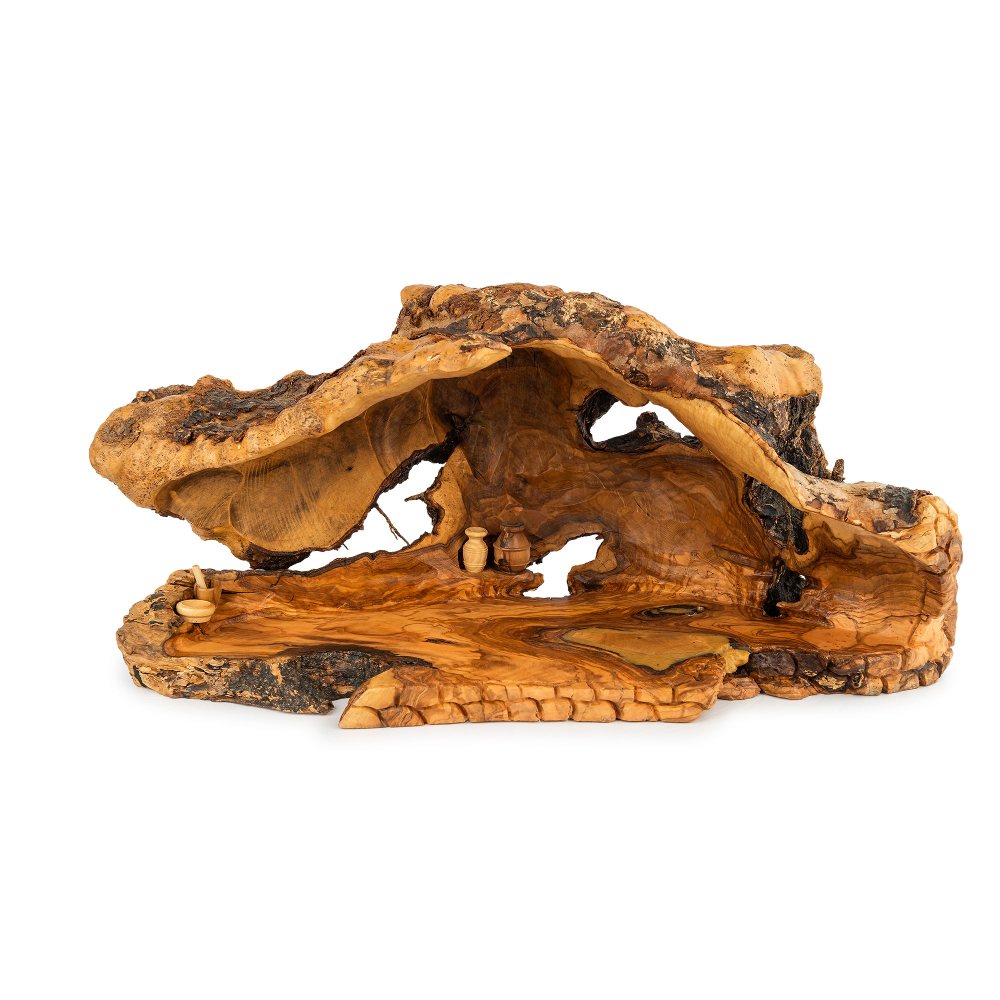 Rustic Olive Wood Cave Nativity Scene with Magi | Hand Carved Holy Family & Shepherds | Holy Land Christian Gift