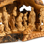 Rustic Olive Wood Cave Nativity Scene with Magi | Hand Carved Holy Family & Shepherds | Holy Land Christian Gift