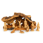 Rustic Olive Wood Cave Nativity Scene with Magi | Hand Carved Holy Family & Shepherds | Holy Land Christian Gift
