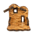 Olive Wood Nativity Stable with Star & Bark Roof | Hand Carved Holy Land Manger | Christian Gift