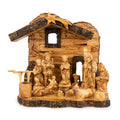 Olive Wood Nativity Stable with Star & Bark Roof | Hand Carved Holy Land Manger | Christian Gift