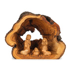 Rustic Olive Wood Nativity Scene in Natural Hollow | Hand Carved Holy Family | Holy Land Christian Gift