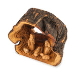 Rustic Olive Wood Nativity Scene in Natural Hollow | Hand Carved Holy Family | Holy Land Christian Gift