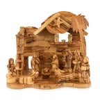 Olive Wood Nativity Scene with Palm Tree, Ladder & Star | Hand Carved Holy Family | Holy Land Christian Gift