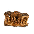 Large Rustic Olive Wood Nativity Scene with Detailed Stable | Hand Carved Holy Family & Shepherds | Holy Land Christian Gift